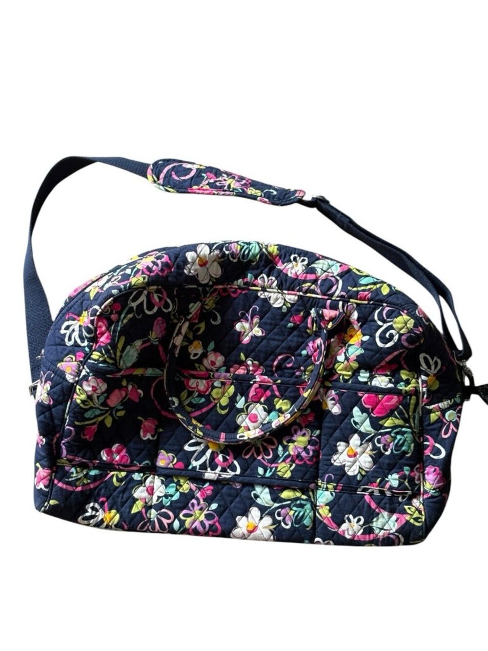 Vera Bradley Travel Weekender Duffel Bag Navy Pink RETIRED Ribbons *Read